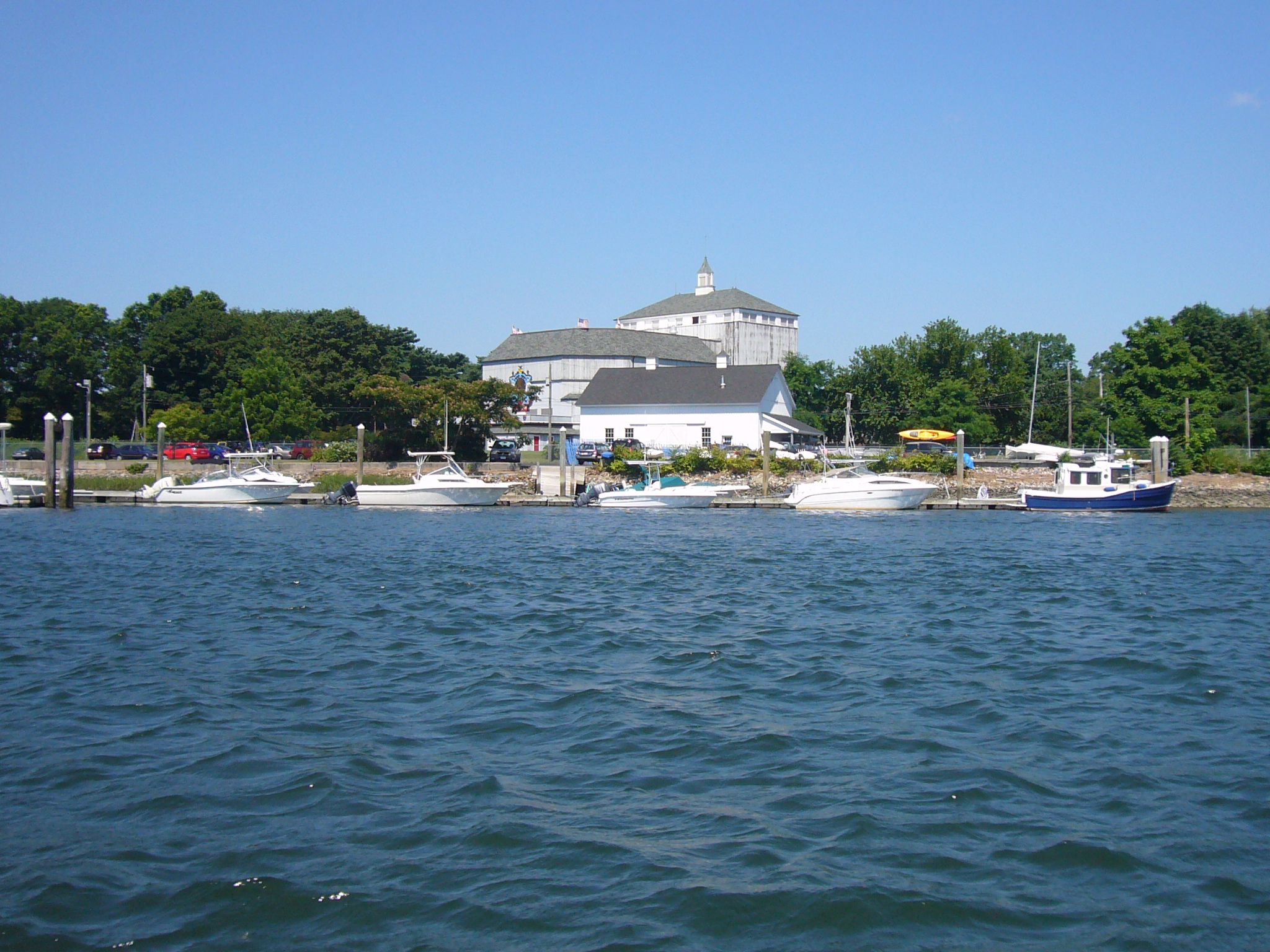 Stratford shoreline with lighthouse, seawall, and Long Island Sound